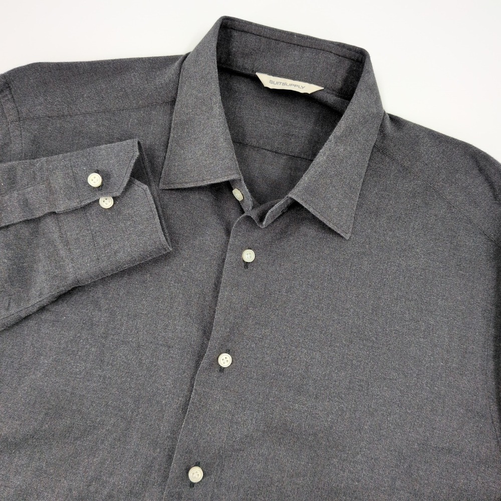 Suitsupply Albini 1876 Fabric Mens Large Charcoal Grey Cotton Button Up Shirt